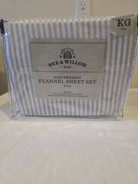 Bee & Willow 806222679433 And Heavyweight Flannel King Sheet Set Gray Ticking Stripe Nip Nice