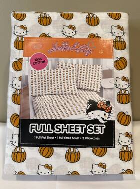 Berkshire 032281113889 New Hello Kitty Halloween Fall Full Sheet Set Sitting Inside Orange Pumpkin 4-pc Berkshire 032281113889 New Hello Kitty Halloween Fall Full Sheet Set Sitting Inside Orange Pumpkin 4-pc