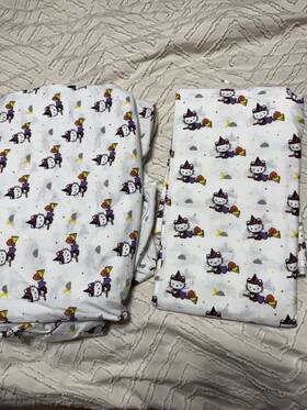 Berkshire 032281116132 New Hello Kitty Halloween Fall Queen Sheet Set Orange Black Cat Pumpkin