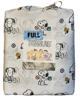 Berkshire 198062862695 Peanuts Snoopy Coffee And Donuts White Sheet Set Polyester Size Full