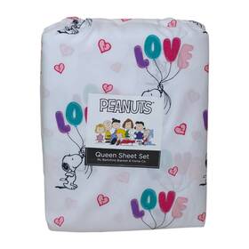 Berkshire 198062895396 Peanuts Love Balloon Snoopy Queen Sheet Set Valentines Bedding Heart Berkshire 198062895396 Peanuts Love Balloon Snoopy Queen Sheet Set Valentines Bedding Heart