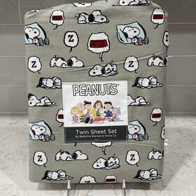 Berkshire 791551444992 Sleepy Snoopy Twin Sheet Set Sheets Dreaming Gray / Green New