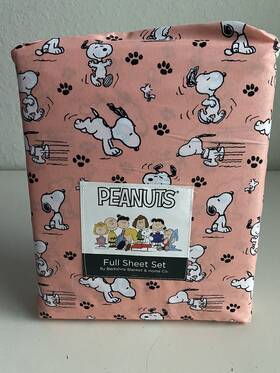 Berkshire 791551445029 4 Pc Peanuts Snoopy Paw Prints Full Sheet Set By Super Soft Peach New