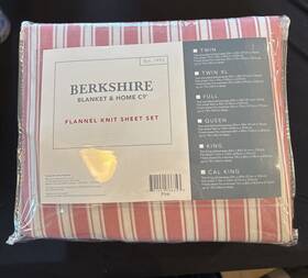 Berkshire 791551766353 Blanket &home Flannel Knit Sheet Set Cal King Microfleece Pink Stripe Berkshire 791551766353 Blanket &home Flannel Knit Sheet Set Cal King Microfleece Pink Stripe