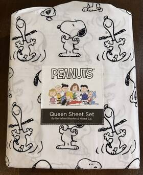 Bnjs181b Berkshire Blanket & Home Co. New Queen Sheet Set Peanuts Snoopy Woodstock White Black Bnjs181b Berkshire Blanket & Home Co. New Queen Sheet Set Peanuts Snoopy Woodstock White Black