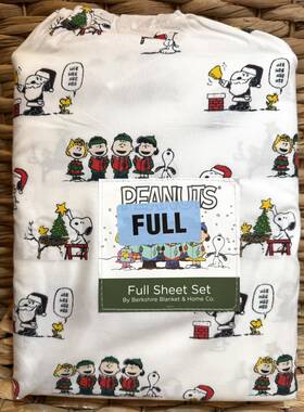 Berkshire Home 679043489938 Snoopy Peanuts Full Size Sheet Set Winter Christmas Carolers White New