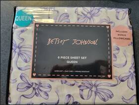 013125-20 Betsey Johnson 6 Piece Purple Ballet Bows Coquette Soft Queen Sz Sheet Set New