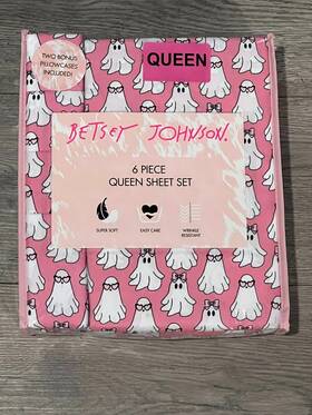 Betsey Johnson 199165026830 Queen Pink Ghosts Hey Boo Halloween Sheet Set Sheets 6pc Nwt New