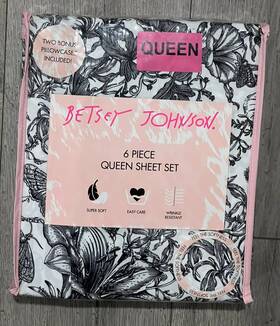 Betsey Johnson 199165027318 Queen White Black Fairy Tale Floral Sheet Set 6pc New Butterfly