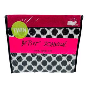 Betsey Johnson 883893378742 New Ikat Dot 3 Pc Sheet Set Twin Cotton Blend White/black/red