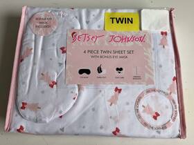 Betsey Johnson 883893843523 4 Pc Pink Christmas Trees Twin Size Sheet Set With Eye Mask