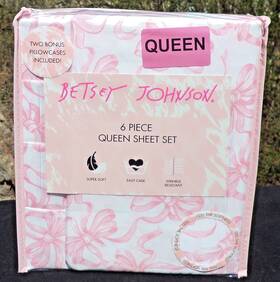 Betsey Johnson 883893967113 Pink Ballet Bows Coquette 6 Piece Queen Sheet Set Soft New
