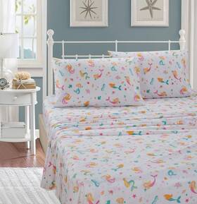 Better Home Style 665752476857 Under The Sea Life Mermaid Girls//teens 3 Piece Sheet Set With Pillowcase Fla