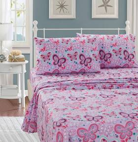 Better Home Style 665752489130 Pink Purple Lavender And Turquoise Blue Girls//teens Sheet Set With Butterfli