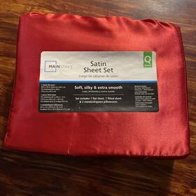 Better Homes 086569988843 Mainstays Queen Satin Sheet Set 4 Piece Red