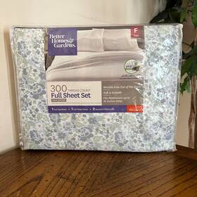 Better Homes 903062223047 Full Sheet Set 300 Tc 100% Cotton Blue White Drop Floral New In Pkg