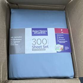 Bh19-002-190-50 Better Homes & Gardens And Full Sheet Set Cotton Sateen Blue 300tc Wrinkle Resistant