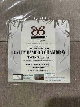 1832-tw-tau Bibb Home Bamboo 2000 Thread Chambray Heathered Sheet Set Twin - Grayish Taupe