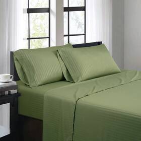 Bibb Home 782650420383 1500 Count Damask Stripe 4 Piece Sheet Queen Set - Sage Bibb Home 782650420383 1500 Count Damask Stripe 4 Piece Sheet Queen Set - Sage