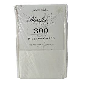 Blissful Living 651896455483 Nos Vtg Queen 20 Inch X34 Pair Of Ivory Cotton 300tc Pillowcases