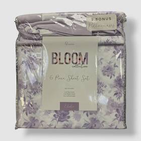 Bloom Collection 889459575655 Purple Elodie Floral 6-piece Sheet Set Queen
