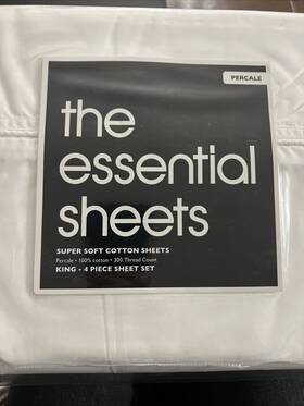 Bloomingdales 807000231355 Essentials White Percale Sheets King 4 Piece Set 300 Thread Count