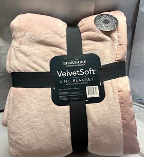 Blush 791551546313 Berkshire Velvetsoft King Blanket W Decorative Binding New