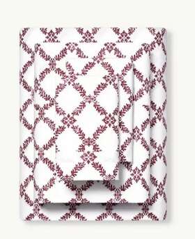 Hagarner2p7u Boll & Branch 2544964 And Percale Hemmed Cranberry Trellis King Sheet Set