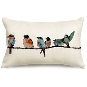 Bir-1 Branded 12x20 Lumbar Pillow Covers Hand-painted Teal Blue Outdoor Birds Linen Bir-1 Branded 12x20 Lumbar Pillow Covers Hand-painted Teal Blue Outdoor Birds Linen