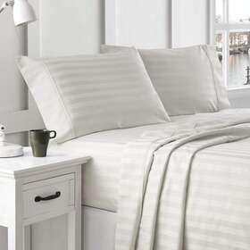 Brielle Home 689850246372 300 Thread Count Dobby Striped Sheet Set White Twin