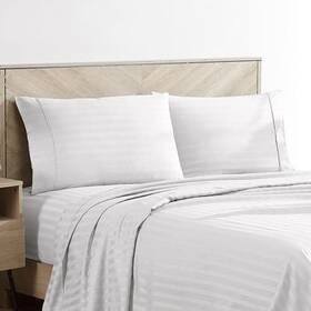 Brielle Home 807000272792 300 Thread Count Sheet Set 100% Cotton Oeko-tex Dobby Striped Jacquard