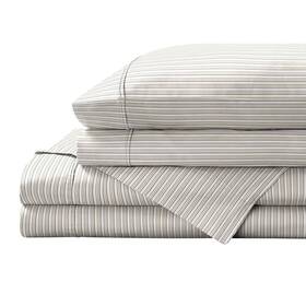 Brielle Home 807000274482 Printed 100% Cotton Percale Sheet Set Stripes Queen Yellow