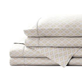 Brielle Home 807000280971 Printed 100% Cotton Percale Sheet Set Mustard Diamond