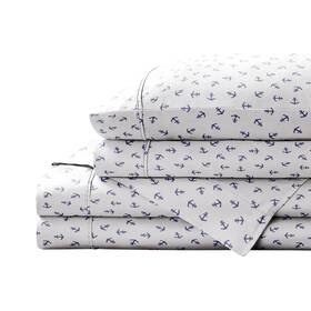 Brielle Home 807000280995 Printed 100% Cotton Percale Sheet Set Anchors Navy Queen Brielle Home 807000280995 Printed 100% Cotton Percale Sheet Set Anchors Navy Queen