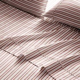 Brielle Home 807000281015 Printed 100% Cotton Percale Sheet Set Spice Pinstripe King