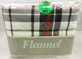 Britanica 008889508105 Britannica Flannel Sheet Set Red Plaid Virgin Cotton 4-piece King Soft Luxurious