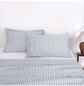 Brooklinen 840302737637 Brookline Washed European Linen Sheet Set Oxford Stripe In Storm Chambray-king Brooklinen 840302737637 Brookline Washed European Linen Sheet Set Oxford Stripe In Storm Chambray-king