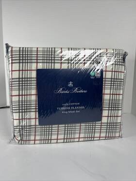 Brooks Brothers 008889006847 New Sheet Set King Red Gray Plaid Turkish Flannel Deep Fit