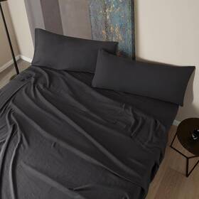 Byourbed 843249140065 Dark Sky Reserve - Bamboo Linen Sheet Set Portugal Made Faded Black
