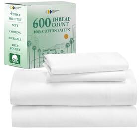 California Design Den 840307127136 King Sheets Cotton Luxury 600 Thread Count 100% Sateen Bed Set Extra