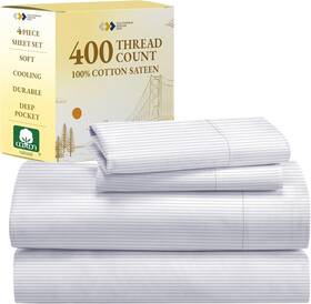 California Design Den 840307131683 100% Cotton Sheets - Queen 400 Thread Count Pinstriped California Design Den 840307131683 100% Cotton Sheets - Queen 400 Thread Count Pinstriped