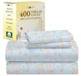 California Design Den 840307131737 Floral Sheets For Full Size Bed 4 Piece 100% Cotton Set Luxury 400 Thre