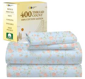 California Design Den 840307131744 Floral Sheets For Queen Size Bed - 100% Cotton Set Luxury 400 Thread