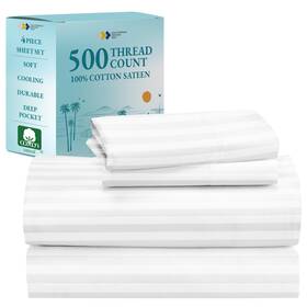 California Design Den 840307136220 Cooling 500 Thread Count 100% Cotton King Bed Sheets Deep Pockets White Striped California Design Den 840307136220 Cooling 500 Thread Count 100% Cotton King Bed Sheets Deep Pockets White Striped