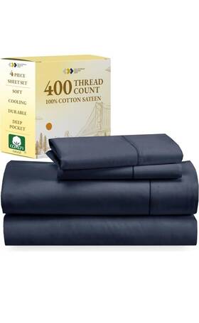 California Design Den 840307139283 Navy King Sheet Set 400 Thread Count 100% Cotton. Read