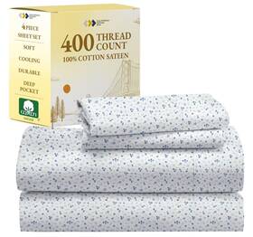 California Design Den 840307140166 Floral Sheets Pattern King Sheet Set Luxury 400 Thread Count 100% Cotton She California Design Den 840307140166 Floral Sheets Pattern King Sheet Set Luxury 400 Thread Count 100% Cotton She