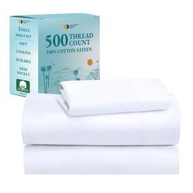 California Design Den 840307140180 Twin Size Sheet Set - 100% Cotton 500 Thread Count Cooling Deep Pocket White