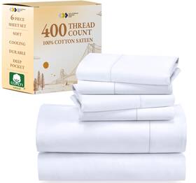 California Design Den 840307145062 6-pc Queen Size Sheet Set With 4 Pillowcases - 400 Thread Count 100% Cotton S California Design Den 840307145062 6-pc Queen Size Sheet Set With 4 Pillowcases - 400 Thread Count 100% Cotton S