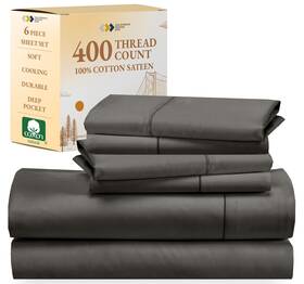 California Design Den 840307145185 6-pc Queen Size Sheet Set With 4 Pillowcases - 400 Thread Count 100% Cotton S