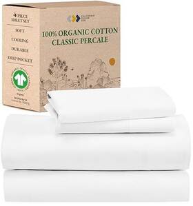 California Design Den 840307155160 100% Organic Cotton Sheets For Queen Size Bed Deep Pockets Percale Q
